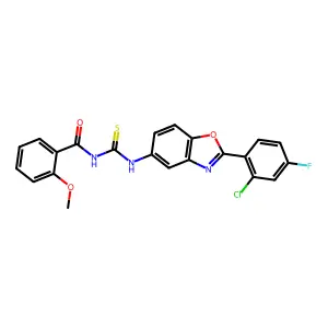 N-[[2-(2-chloro-4-fluorophenyl)-1,3-benzoxazol-5-yl]carbamothioyl]-2-methoxybenzamide structure