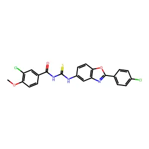 3-chloro-N-[[2-(4-chlorophenyl)-1,3-benzoxazol-5-yl]carbamothioyl]-4-methoxybenzamide structure