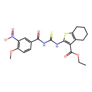 ethyl 2-({[(4-methoxy-3-nitrophenyl)carbonyl]carbamothioyl}amino)-4,5,6,7-tetrahydro-1-benzothiophene-3-carboxylate structure