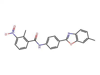 2-methyl-N-[4-(6-methyl-1,3-benzoxazol-2-yl)phenyl]-3-nitrobenzamide structure