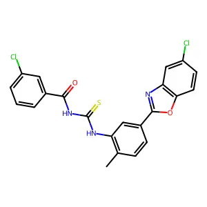 3-chloro-N-[[5-(5-chloro-1,3-benzoxazol-2-yl)-2-methylphenyl]carbamothioyl]benzamide structure