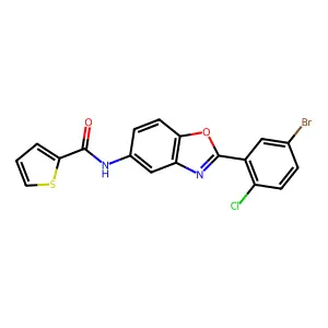 N-[2-(5-bromo-2-chlorophenyl)-1,3-benzoxazol-5-yl]thiophene-2-carboxamide structure