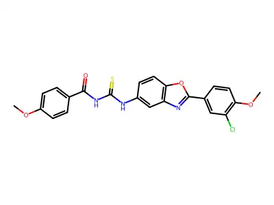 N-[[2-(3-chloro-4-methoxyphenyl)-1,3-benzoxazol-5-yl]carbamothioyl]-4-methoxybenzamide structure