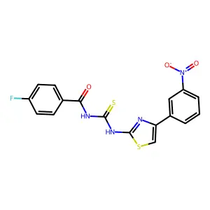 4-fluoro-N-[[4-(3-nitrophenyl)-1,3-thiazol-2-yl]carbamothioyl]benzamide structure