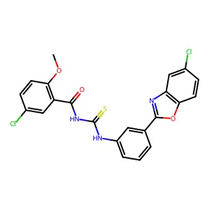 5-chloro-N-[[3-(5-chloro-1,3-benzoxazol-2-yl)phenyl]carbamothioyl]-2-methoxybenzamide structure