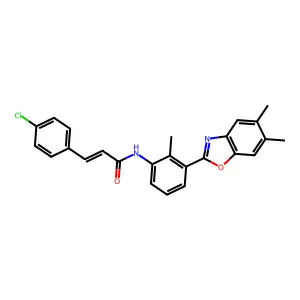 (2E)-3-(4-chlorophenyl)-N-[3-(5,6-dimethyl-1,3-benzoxazol-2-yl)-2-methylphenyl]prop-2-enamide structure