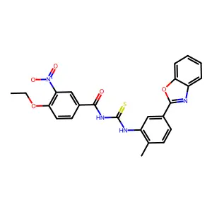 N-[[5-(1,3-benzoxazol-2-yl)-2-methylphenyl]carbamothioyl]-4-ethoxy-3-nitrobenzamide structure