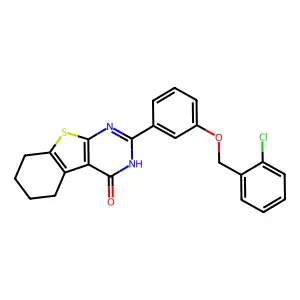 2-{3-[(2-chlorobenzyl)oxy]phenyl}-5,6,7,8-tetrahydro[1]benzothieno[2,3-d]pyrimidin-4(3H)-one structure