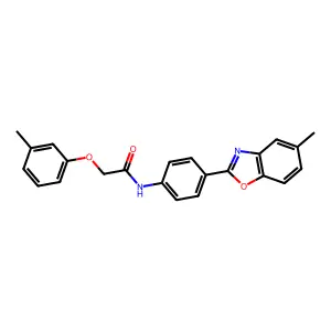 N-[4-(5-methyl-1,3-benzoxazol-2-yl)phenyl]-2-(3-methylphenoxy)acetamide structure