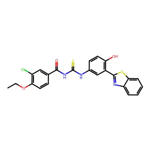 N-((3-(benzo[d]thiazol-2-yl)-4-hydroxyphenyl)carbamothioyl)-3-chloro-4-ethoxybenzamide structure