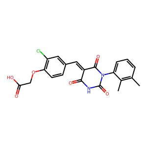 (2-chloro-4-{(E)-[1-(2,3-dimethylphenyl)-2,4,6-trioxotetrahydropyrimidin-5(2H)-ylidene]methyl}phenoxy)acetic acid structure