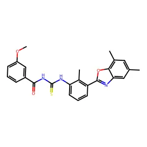 N-[[3-(5,7-dimethyl-1,3-benzoxazol-2-yl)-2-methylphenyl]carbamothioyl]-3-methoxybenzamide structure