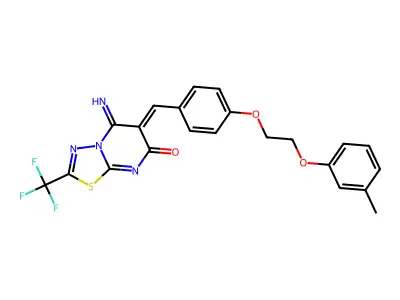 (6Z)-5-imino-6-[[4-[2-(3-methylphenoxy)ethoxy]phenyl]methylidene]-2-(trifluoromethyl)-[1,3,4]thiadiazolo[3,2-a]pyrimidin-7-one structure