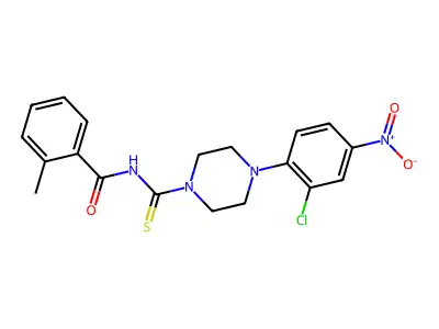 N-[4-(2-chloro-4-nitrophenyl)piperazine-1-carbothioyl]-2-methylbenzamide structure