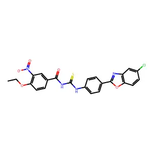 N-[[4-(5-chloro-1,3-benzoxazol-2-yl)phenyl]carbamothioyl]-4-ethoxy-3-nitrobenzamide structure