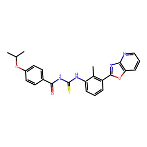 4-isopropoxy-N-((2-methyl-3-(oxazolo[4,5-b]pyridin-2-yl)phenyl)carbamothioyl)benzamide structure