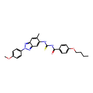 4-butoxy-N-[[2-(4-methoxyphenyl)-6-methylbenzotriazol-5-yl]carbamothioyl]benzamide structure