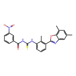 N-[[3-(5,7-dimethyl-1,3-benzoxazol-2-yl)-2-methylphenyl]carbamothioyl]-3-nitrobenzamide structure