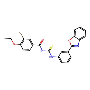 N-[[3-(1,3-benzoxazol-2-yl)phenyl]carbamothioyl]-3-bromo-4-ethoxybenzamide structure