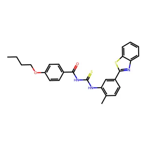N-{[5-(1,3-benzothiazol-2-yl)-2-methylphenyl]carbamothioyl}-4-butoxybenzamide structure