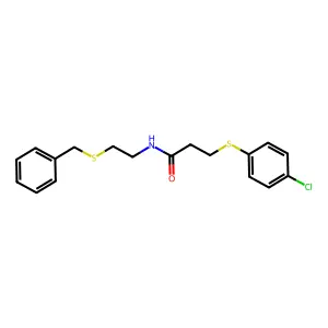 N-(2-benzylsulfanylethyl)-3-(4-chlorophenyl)sulfanylpropanamide structure