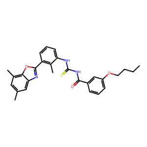 3-butoxy-N-[[3-(5,7-dimethyl-1,3-benzoxazol-2-yl)-2-methylphenyl]carbamothioyl]benzamide structure