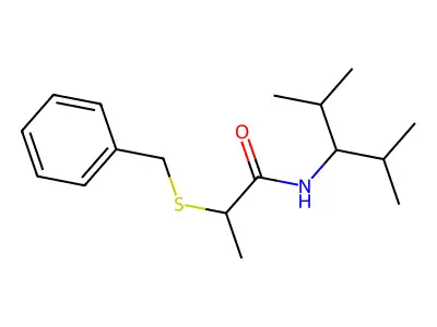 2-benzylsulfanyl-N-(2,4-dimethylpentan-3-yl)propanamide structure