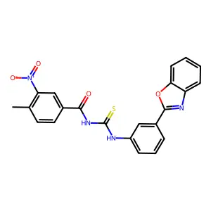 N-[[3-(1,3-benzoxazol-2-yl)phenyl]carbamothioyl]-4-methyl-3-nitrobenzamide structure
