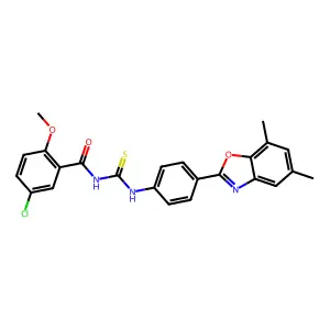 5-chloro-N-[[4-(5,7-dimethyl-1,3-benzoxazol-2-yl)phenyl]carbamothioyl]-2-methoxybenzamide structure