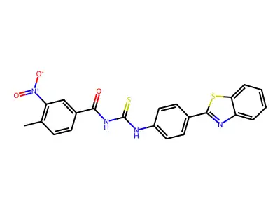N-[[4-(1,3-benzothiazol-2-yl)phenyl]carbamothioyl]-4-methyl-3-nitrobenzamide structure