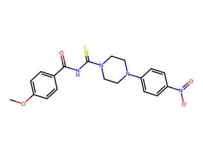 4-methoxy-N-[4-(4-nitrophenyl)piperazine-1-carbothioyl]benzamide structure