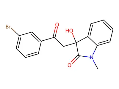 3-[2-(3-bromophenyl)-2-oxoethyl]-3-hydroxy-1-methyl-1,3-dihydro-2H-indol-2-one structure