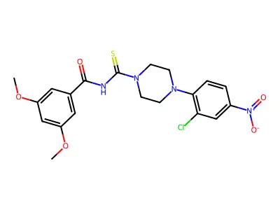 N-[4-(2-chloro-4-nitrophenyl)piperazine-1-carbothioyl]-3,5-dimethoxybenzamide structure