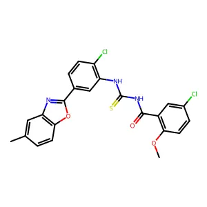 5-chloro-N-[[2-chloro-5-(5-methyl-1,3-benzoxazol-2-yl)phenyl]carbamothioyl]-2-methoxybenzamide structure