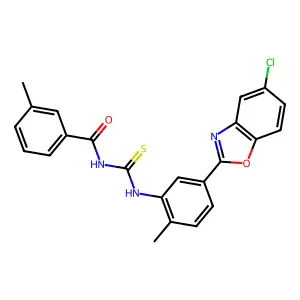 N-[[5-(5-chloro-1,3-benzoxazol-2-yl)-2-methylphenyl]carbamothioyl]-3-methylbenzamide structure