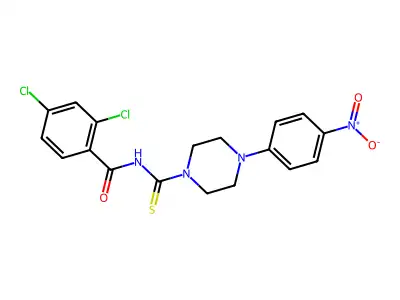 2,4-dichloro-N-[4-(4-nitrophenyl)piperazine-1-carbothioyl]benzamide structure