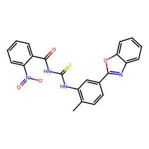 N-[[5-(1,3-benzoxazol-2-yl)-2-methylphenyl]carbamothioyl]-2-nitrobenzamide structure