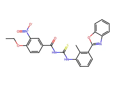 N-[[3-(1,3-benzoxazol-2-yl)-2-methylphenyl]carbamothioyl]-4-ethoxy-3-nitrobenzamide structure