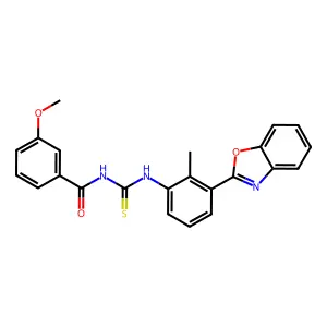 N-[[3-(1,3-benzoxazol-2-yl)-2-methylphenyl]carbamothioyl]-3-methoxybenzamide structure