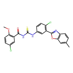 5-chloro-N-[[4-chloro-3-(6-methyl-1,3-benzoxazol-2-yl)phenyl]carbamothioyl]-2-methoxybenzamide structure