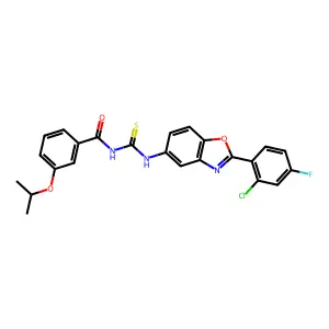 N-[[2-(2-chloro-4-fluorophenyl)-1,3-benzoxazol-5-yl]carbamothioyl]-3-propan-2-yloxybenzamide structure