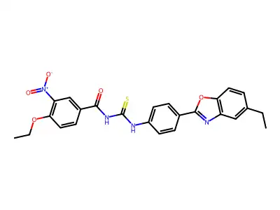 4-ethoxy-N-[[4-(5-ethyl-1,3-benzoxazol-2-yl)phenyl]carbamothioyl]-3-nitrobenzamide structure