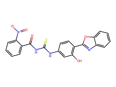 N-{[4-(1,3-benzoxazol-2-yl)-3-hydroxyphenyl]carbamothioyl}-2-nitrobenzamide structure