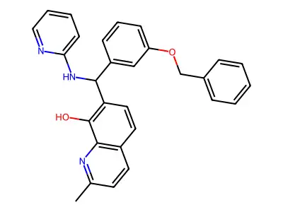 2-Methyl-7-[(3-phenylmethoxyphenyl)-(pyridin-2-ylamino)methyl]quinolin-8-ol structure