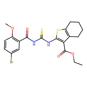 ethyl 2-({[(5-bromo-2-methoxyphenyl)carbonyl]carbamothioyl}amino)-4,5,6,7-tetrahydro-1-benzothiophene-3-carboxylate structure