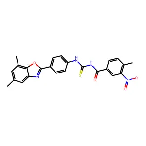 N-[[4-(5,7-dimethyl-1,3-benzoxazol-2-yl)phenyl]carbamothioyl]-4-methyl-3-nitrobenzamide structure