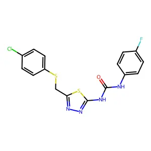 1-(5-{[(4-chlorophenyl)sulfanyl]methyl}-1,3,4-thiadiazol-2-yl)-3-(4-fluorophenyl)urea structure