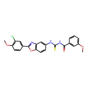 N-[[2-(3-chloro-4-methoxyphenyl)-1,3-benzoxazol-5-yl]carbamothioyl]-3-methoxybenzamide structure