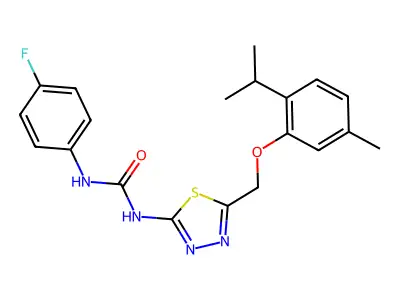 1-(4-fluorophenyl)-3-(5-{[5-methyl-2-(propan-2-yl)phenoxy]methyl}-1,3,4-thiadiazol-2-yl)urea structure