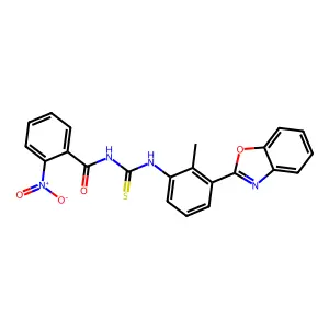 N-[[3-(1,3-benzoxazol-2-yl)-2-methylphenyl]carbamothioyl]-2-nitrobenzamide structure